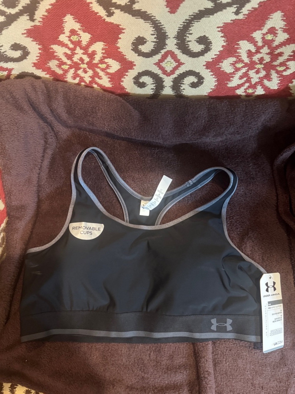 Under Armour Black and Gray Mid-Impact Sports Bra